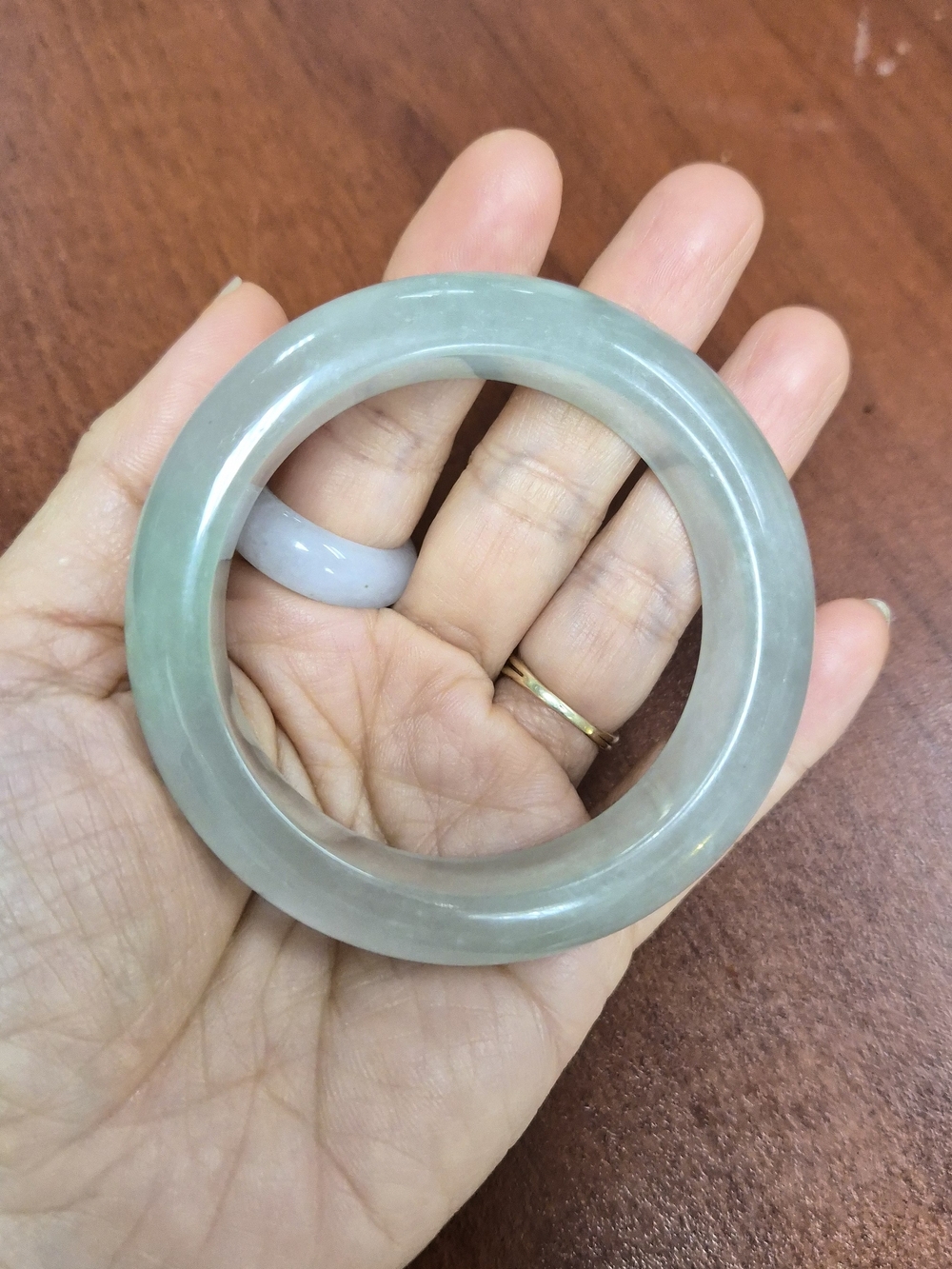 Rare Thick Myanmar Jade Bangle - Pear Color - Picture 5 of 10